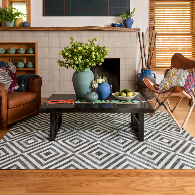 Charcoal & Ivory Geometric Handmade Wool-Blend 9'3" x 13' Rug