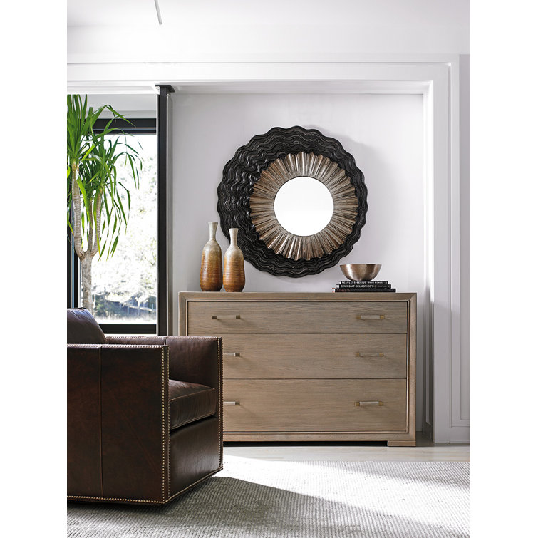 Transitional Round Wood & Silver 38" Wall Mirror