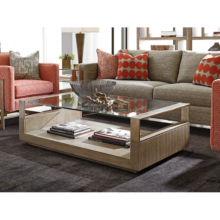 54" Rectangular Glass and Elm Cocktail Table