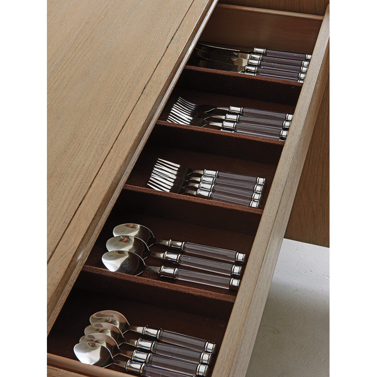 Transitional Beige 74'' Wide Buffet with Adjustable Shelves and Felt-Lined Drawer