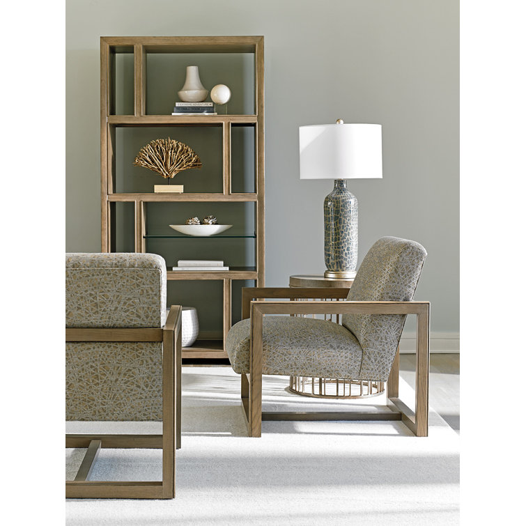 Taupe Gray Adjustable Wood and Glass Open Bookcase