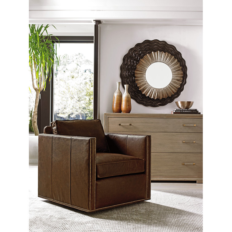 Transitional Round Wood & Silver 38" Wall Mirror