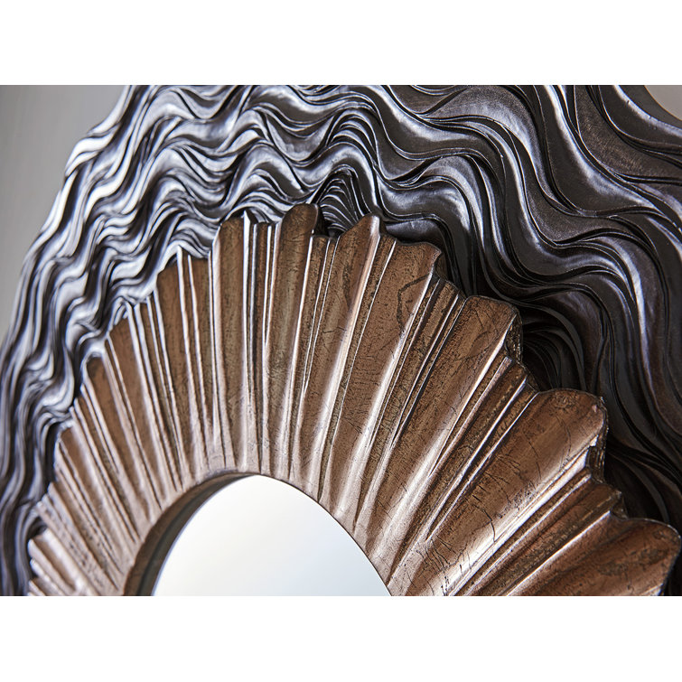 Transitional Round Wood & Silver 38" Wall Mirror
