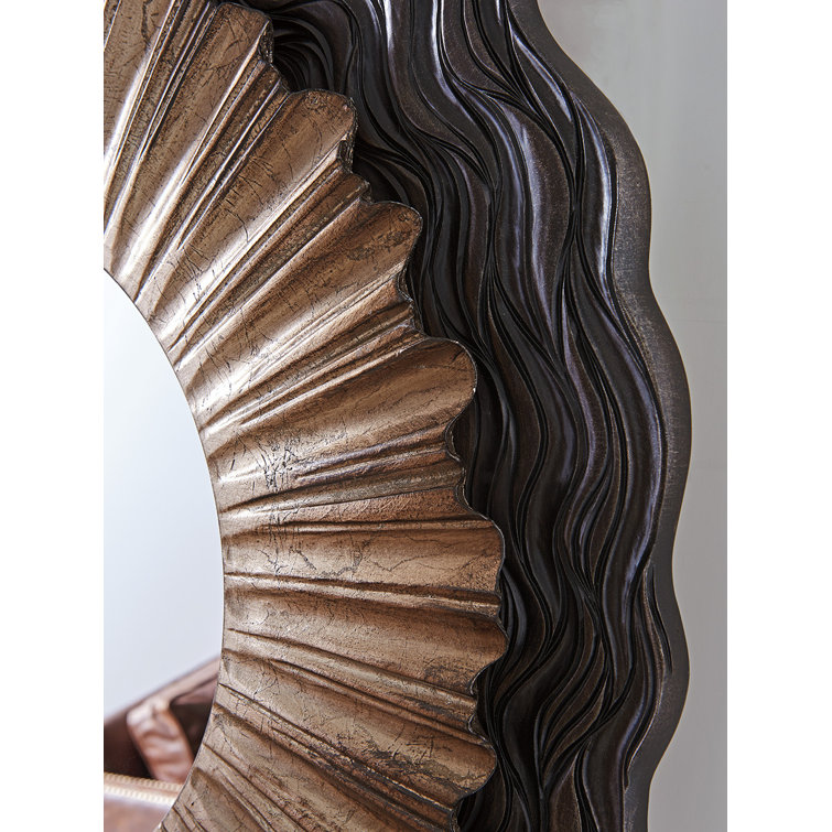 Transitional Round Wood & Silver 38" Wall Mirror