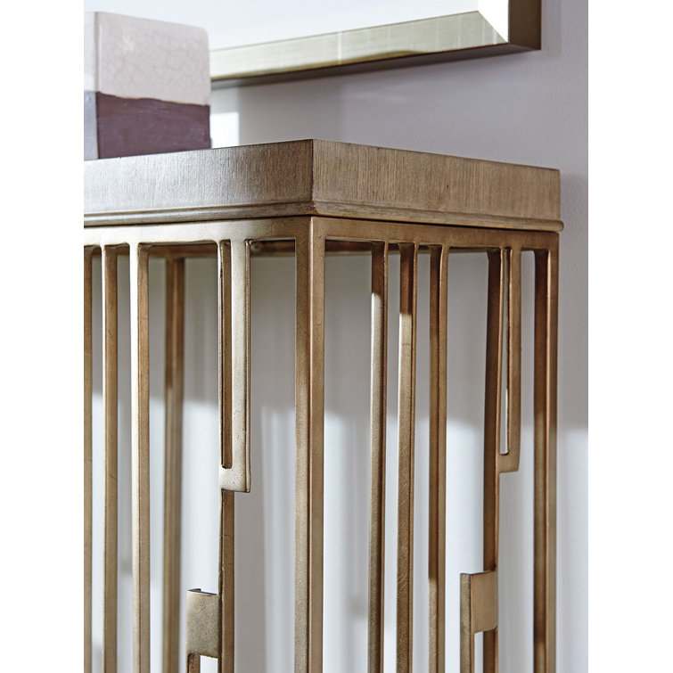 Transitional Shadow Play 72'' Beige Wood & Metal Console Table