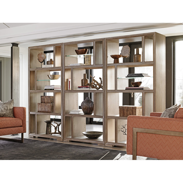 Taupe Gray Adjustable Wood and Glass Open Bookcase
