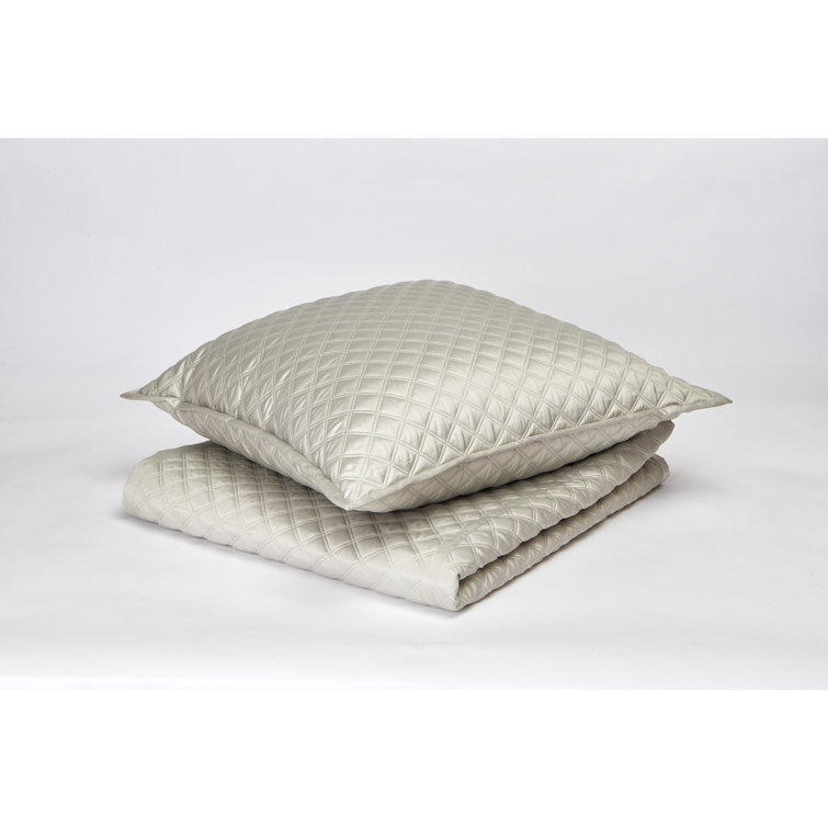 Charcoal & Silver Queen Polyester Charmeuse Diamond-Quilted Coverlet Set