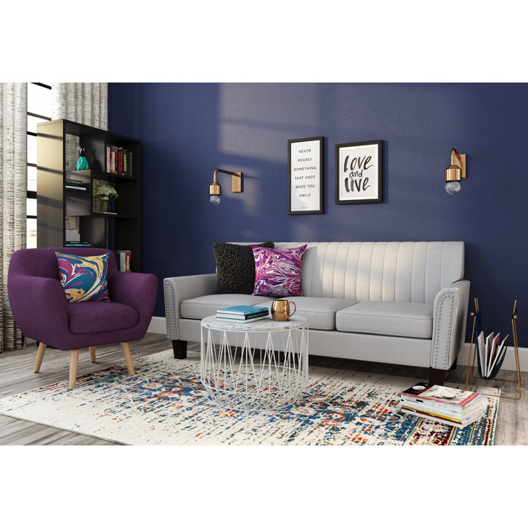 Ivory and Blue Synthetic Boho-Chic Area Rug