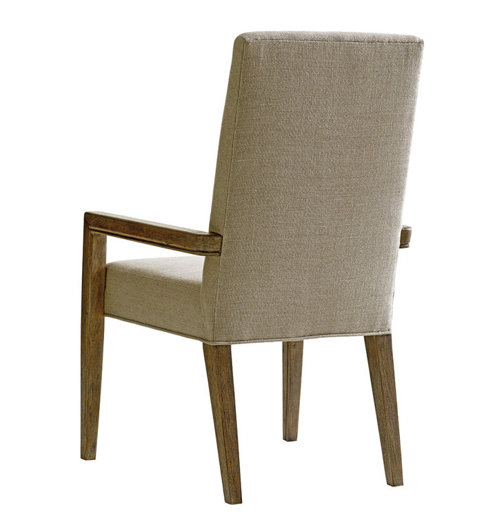 Dove Gray Linen Upholstered Wood Arm Chair