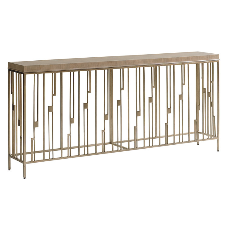 Transitional Shadow Play 72'' Beige Wood & Metal Console Table