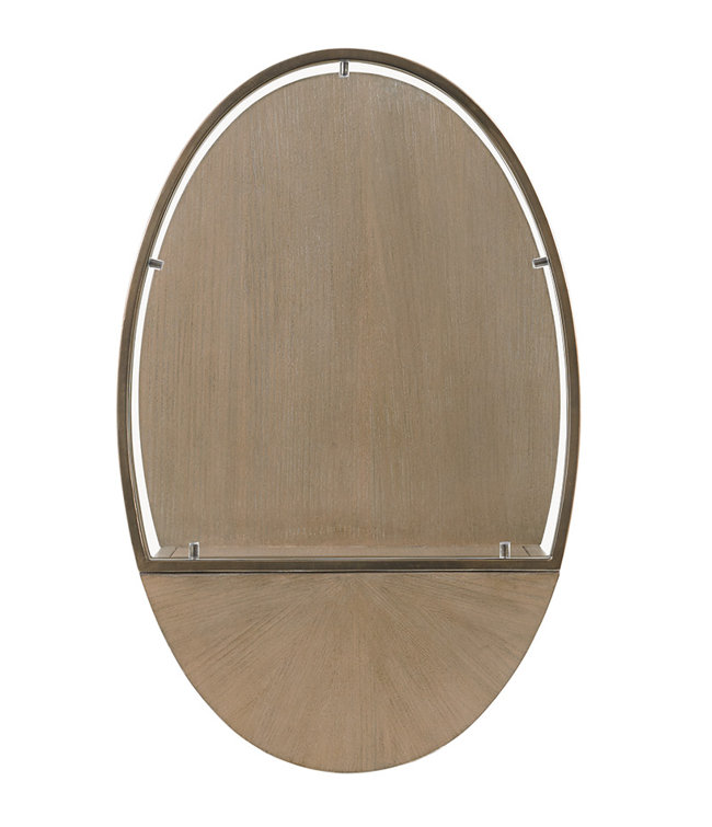 Transitional Beige Oval Cantilevered End Table with Glass Top