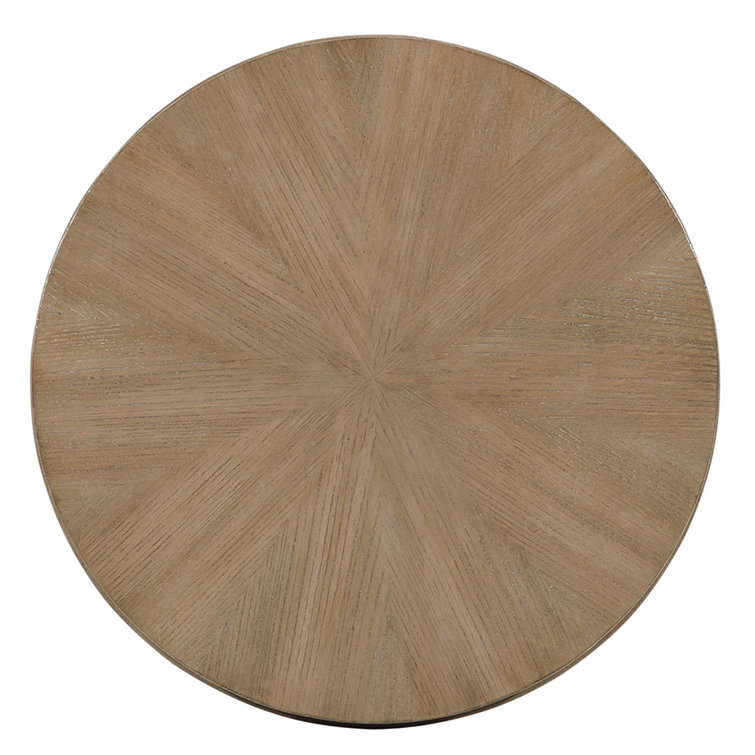 Beige Round Wood and Metal Accent Table