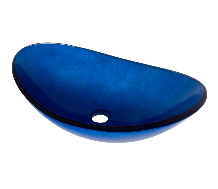 Blue Foil Painted Glass Oval Vessel Sink