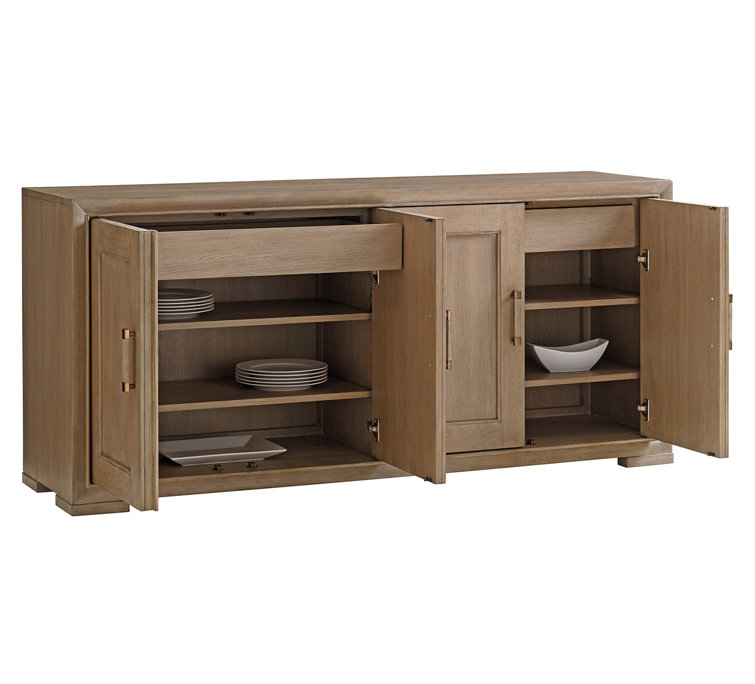 Transitional Beige 74'' Wide Buffet with Adjustable Shelves and Felt-Lined Drawer