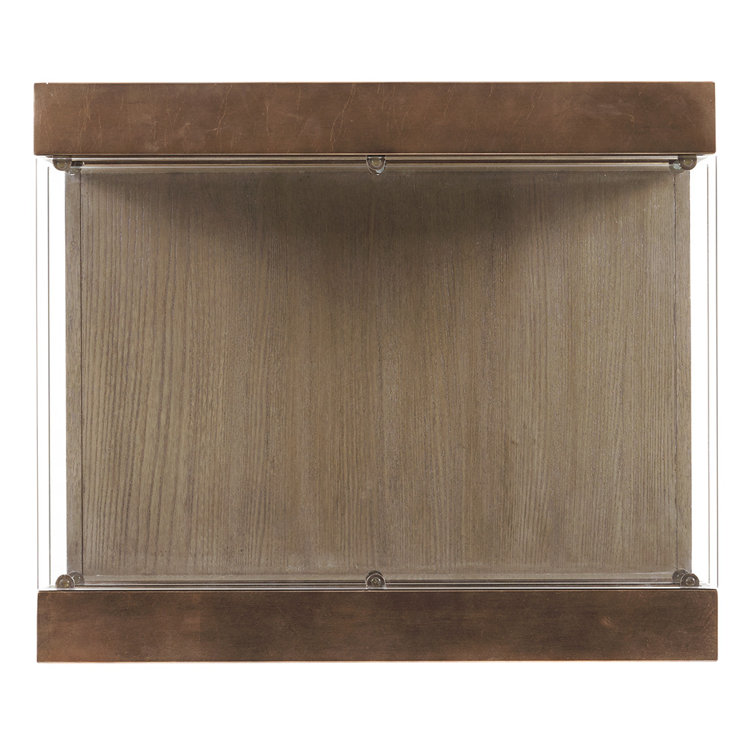 Taupe Gray Elm Rectangular Lamp Table with Glass Shelves