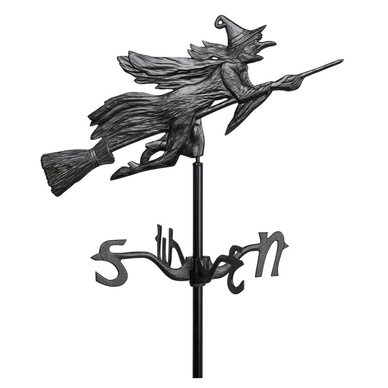 Black Aluminum Flying Witch Garden Weathervane