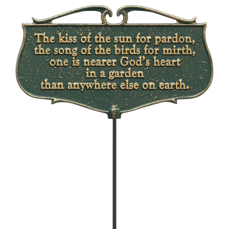 Green and Gold Cast Aluminum Garden Poem Sign with Stake