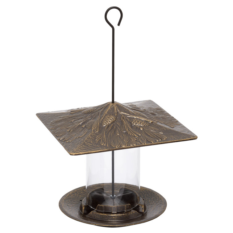 French Bronze Hanging Metal and Wood Squirrel Resistant Tube Feeder