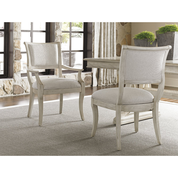 Eastport Transitional Cream Upholstered Wood Arm Chair in Light Oyster Shell