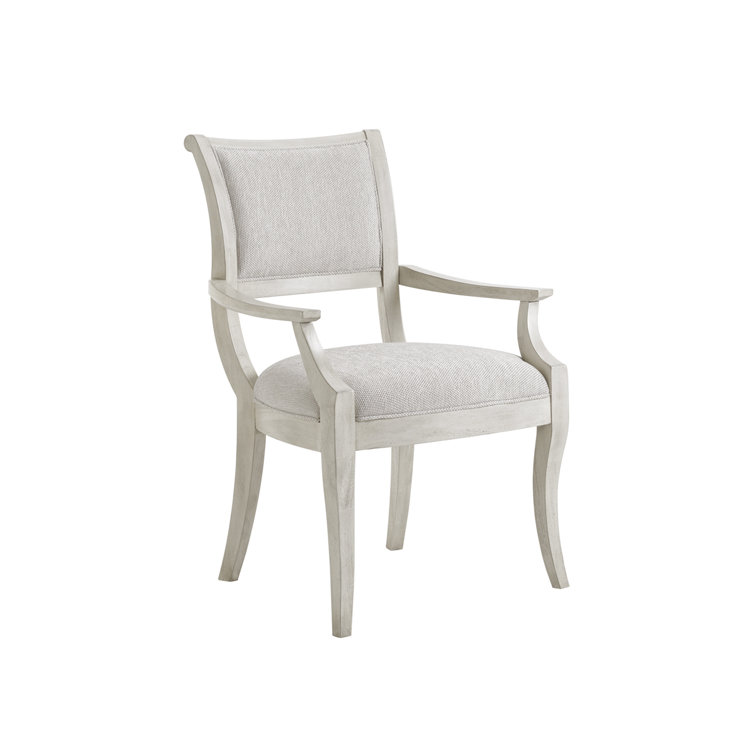 Eastport Transitional Cream Upholstered Wood Arm Chair in Light Oyster Shell