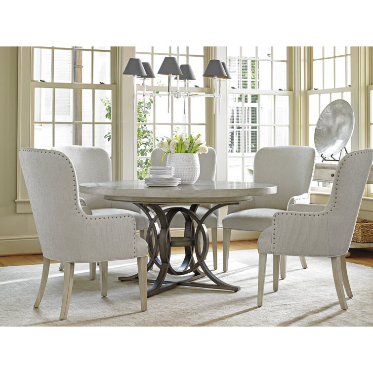 Baxter Transitional Upholstered Arm Chair in Cream and Gray