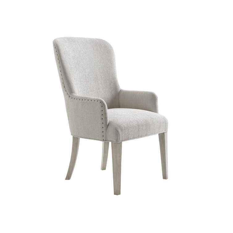 Baxter Transitional Upholstered Arm Chair in Cream and Gray