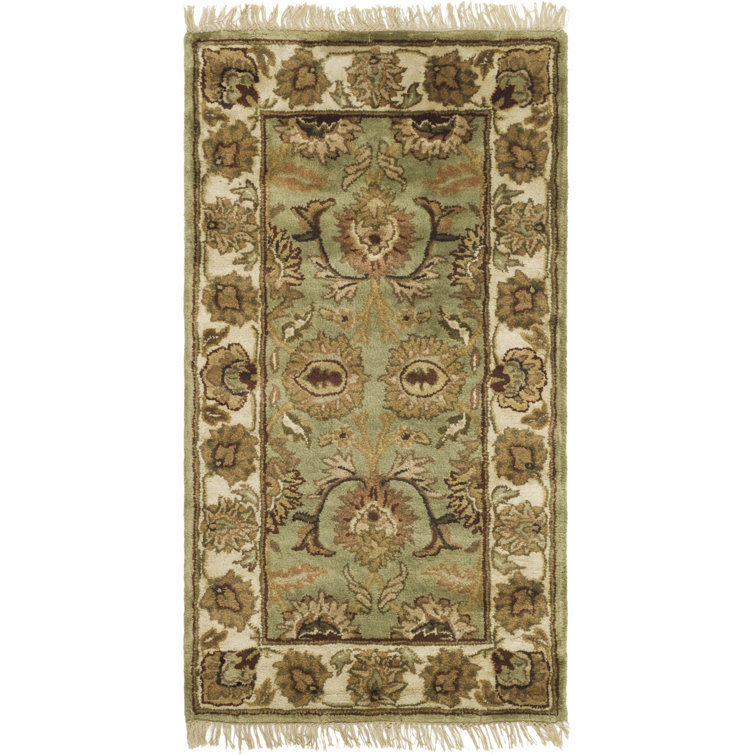 Ivory and Green Hand-Tufted Wool High Pile Area Rug