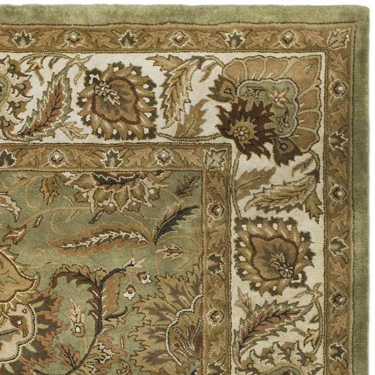 Green and Ivory Hand-Tufted Wool 6' x 9' Oriental Rug