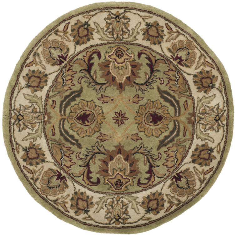 Hand-Tufted Round Green and Ivory Wool Area Rug