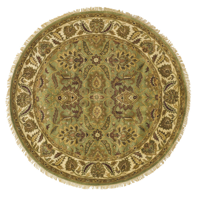 Hand-Tufted Round Green and Ivory Wool Area Rug