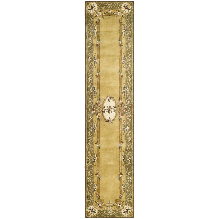 Ivory and Green Hand-Tufted Wool Runner Rug