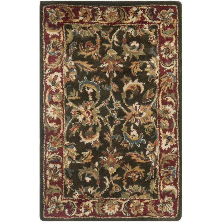 Handmade Dark Olive and Red Wool Runner Rug