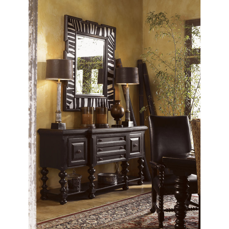 Black Traditional 74" Wooden Huntboard with 3 Drawers