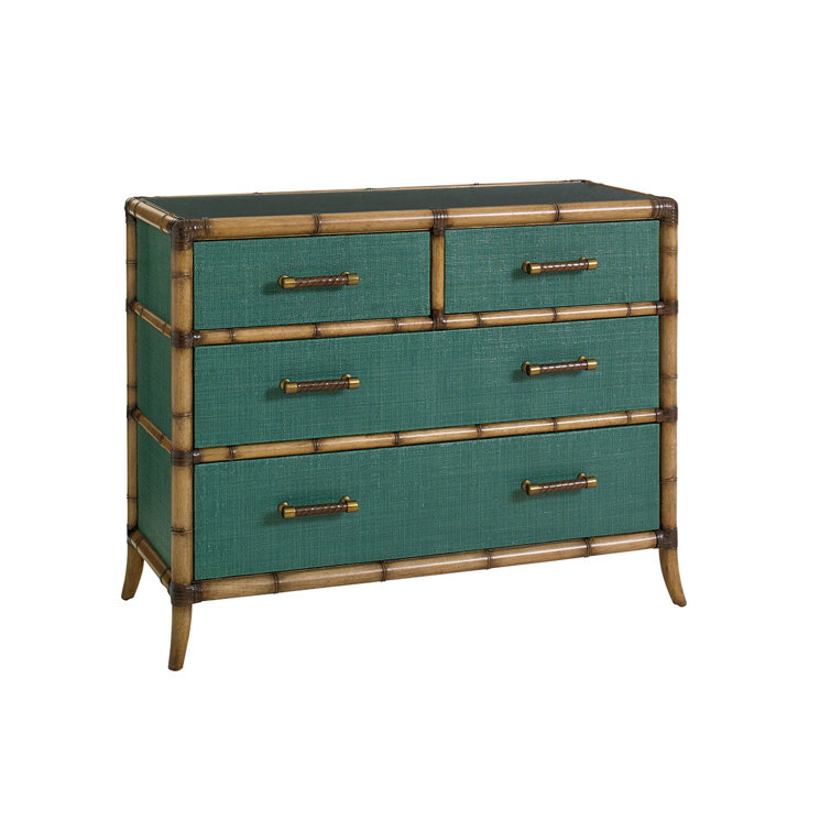 Pacific Teal 4-Drawer Chest with Leather-Wrapped Bamboo