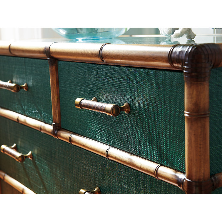 Pacific Teal 4-Drawer Chest with Leather-Wrapped Bamboo