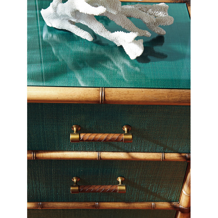 Pacific Teal 4-Drawer Chest with Leather-Wrapped Bamboo