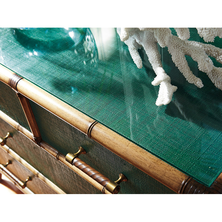 Pacific Teal 4-Drawer Chest with Leather-Wrapped Bamboo