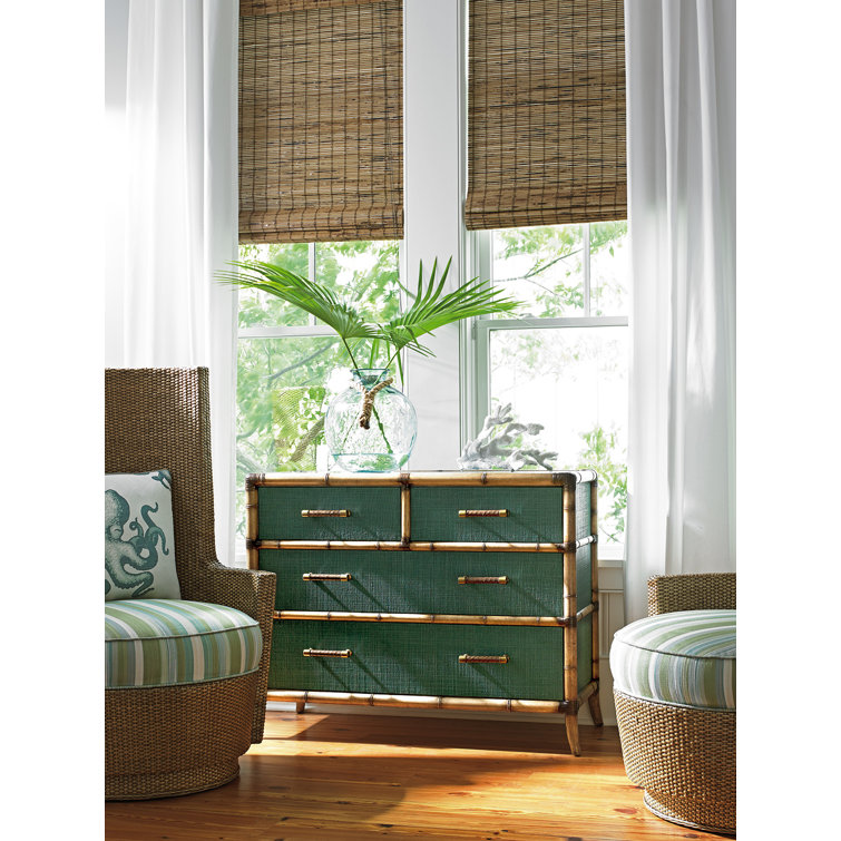 Pacific Teal 4-Drawer Chest with Leather-Wrapped Bamboo