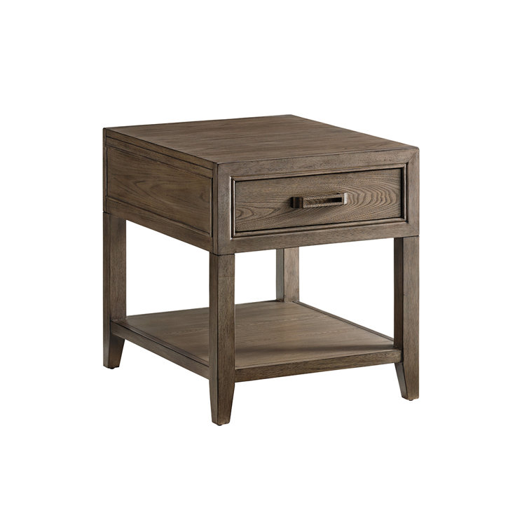 Gray Rectangular Wood and Stone Drawer End Table