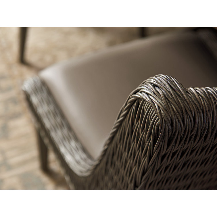 Gray Rattan Wing Back Side Chair with Synthetic Leather Seat