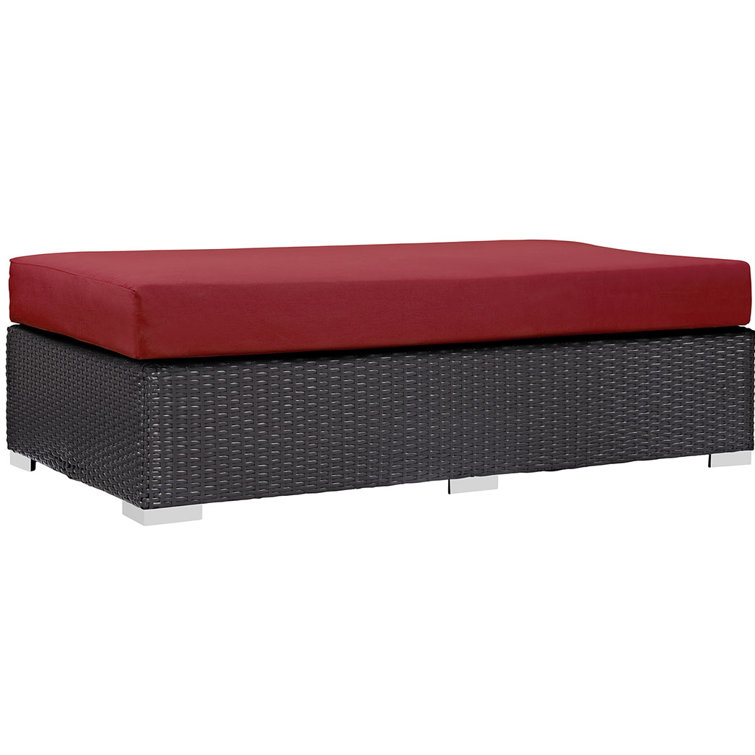 Convene Espresso Red Outdoor Patio Fabric Ottoman with Aluminum Frame