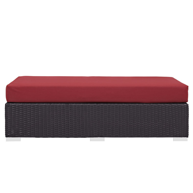 Convene Espresso Red Outdoor Patio Fabric Ottoman with Aluminum Frame