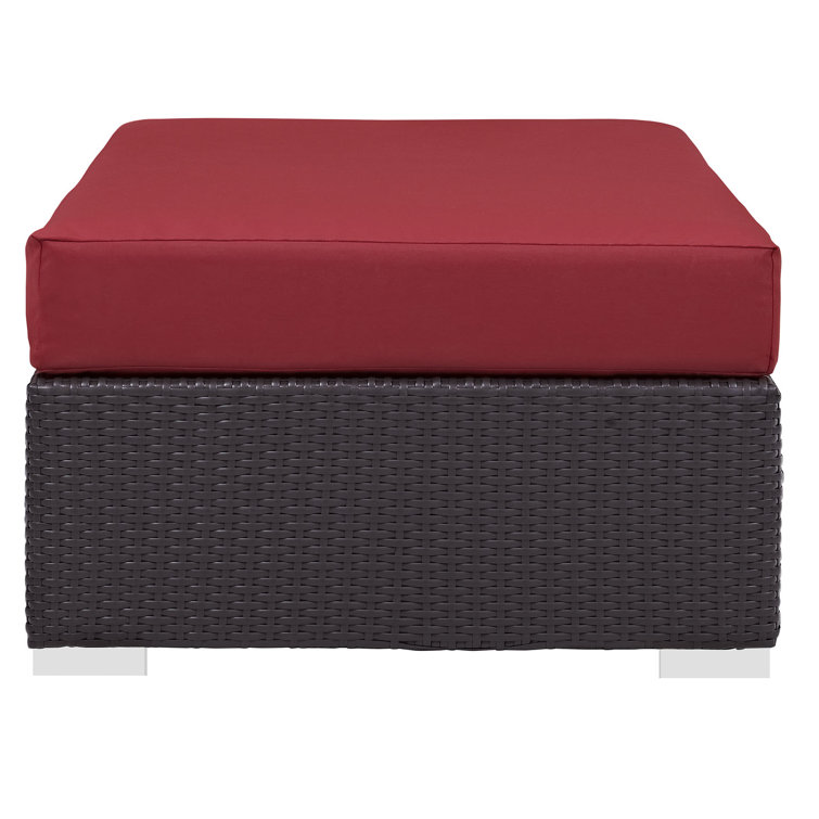 Convene Espresso Red Outdoor Patio Fabric Ottoman with Aluminum Frame
