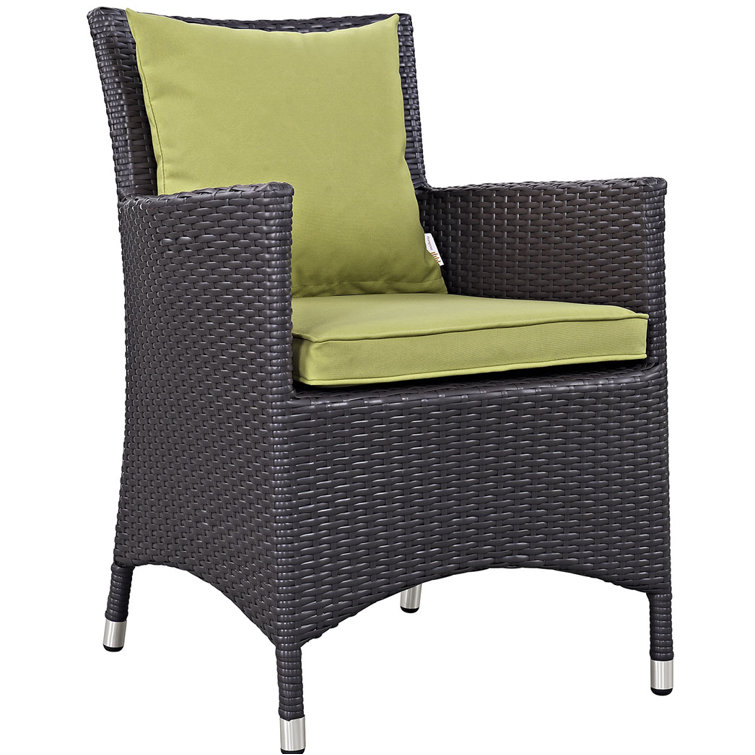 Espresso Peridot Wicker Rattan Outdoor Patio Armchair with Cushions