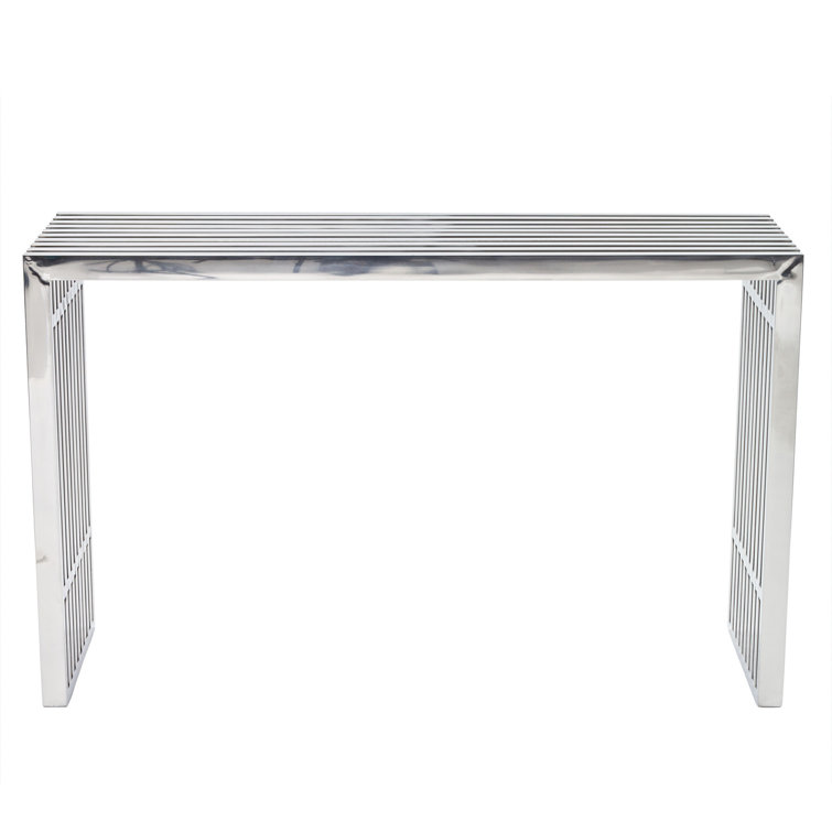 Modern Gridiron 46.5" Stainless Steel and Wood Console Table