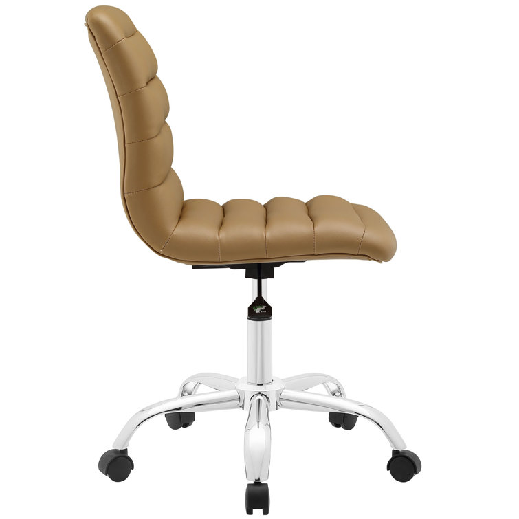 Tan Vinyl Armless Swivel Task Chair with Chrome Base