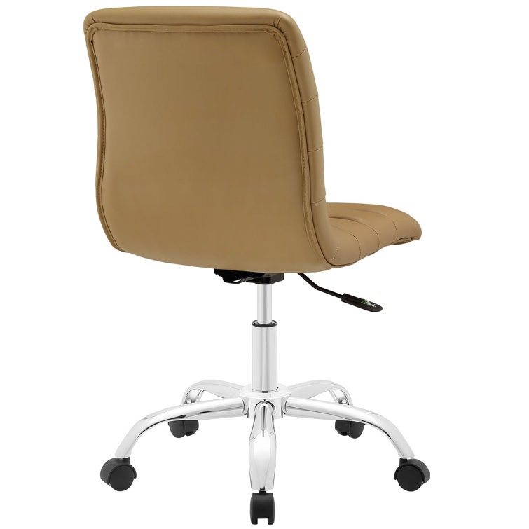 Tan Vinyl Armless Swivel Task Chair with Chrome Base