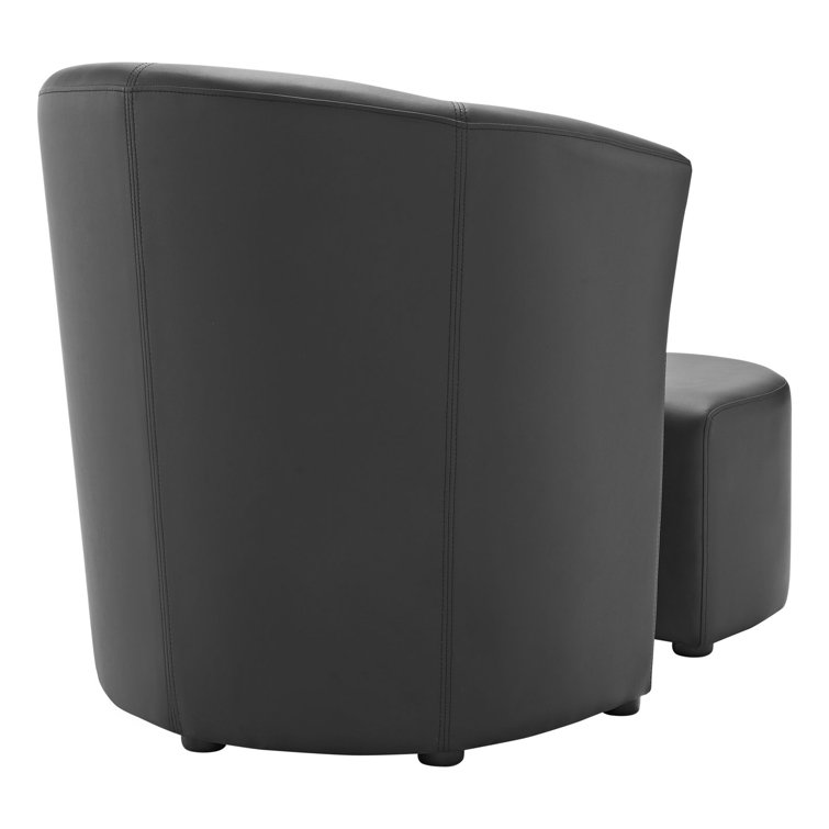 Sleek Black Barrel Faux Leather Armchair with Self-Storage Ottoman