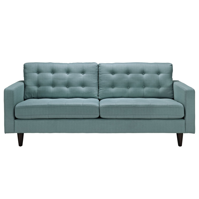 Laguna Blue Tufted Fabric Sofa with Wood Legs