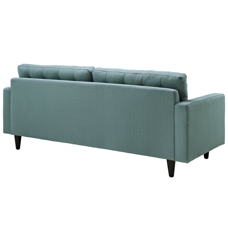 Laguna Blue Tufted Fabric Sofa with Wood Legs